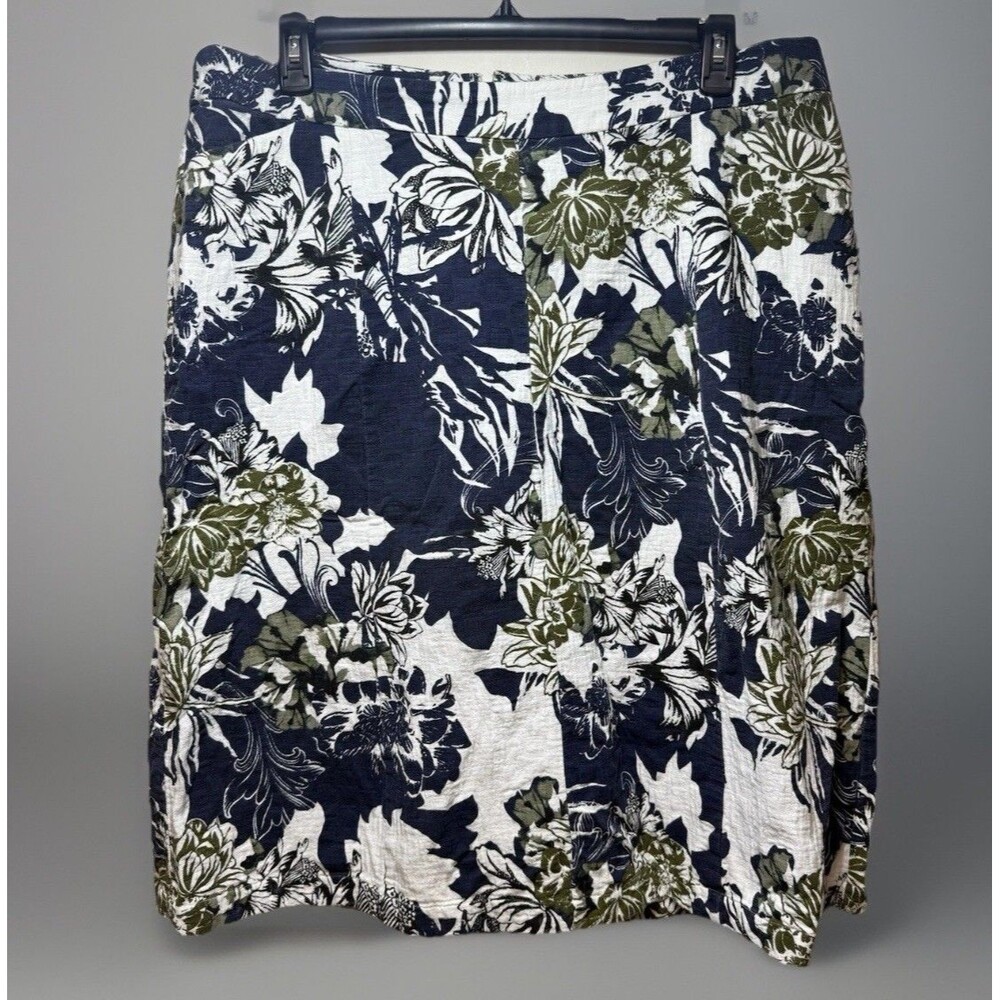 CJ Banks 18W Skirt Blue Green Floral Hidden Zipper Pockets MIDI - Picture 1 of 8